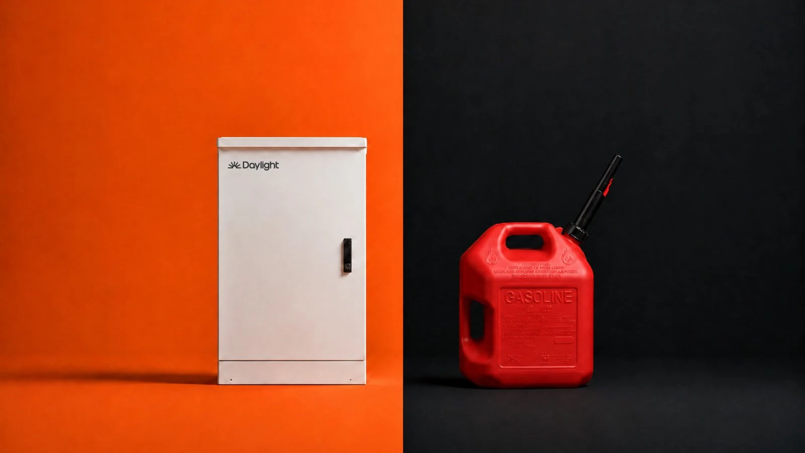 Generated banner: Daylight battery beside a red gas can