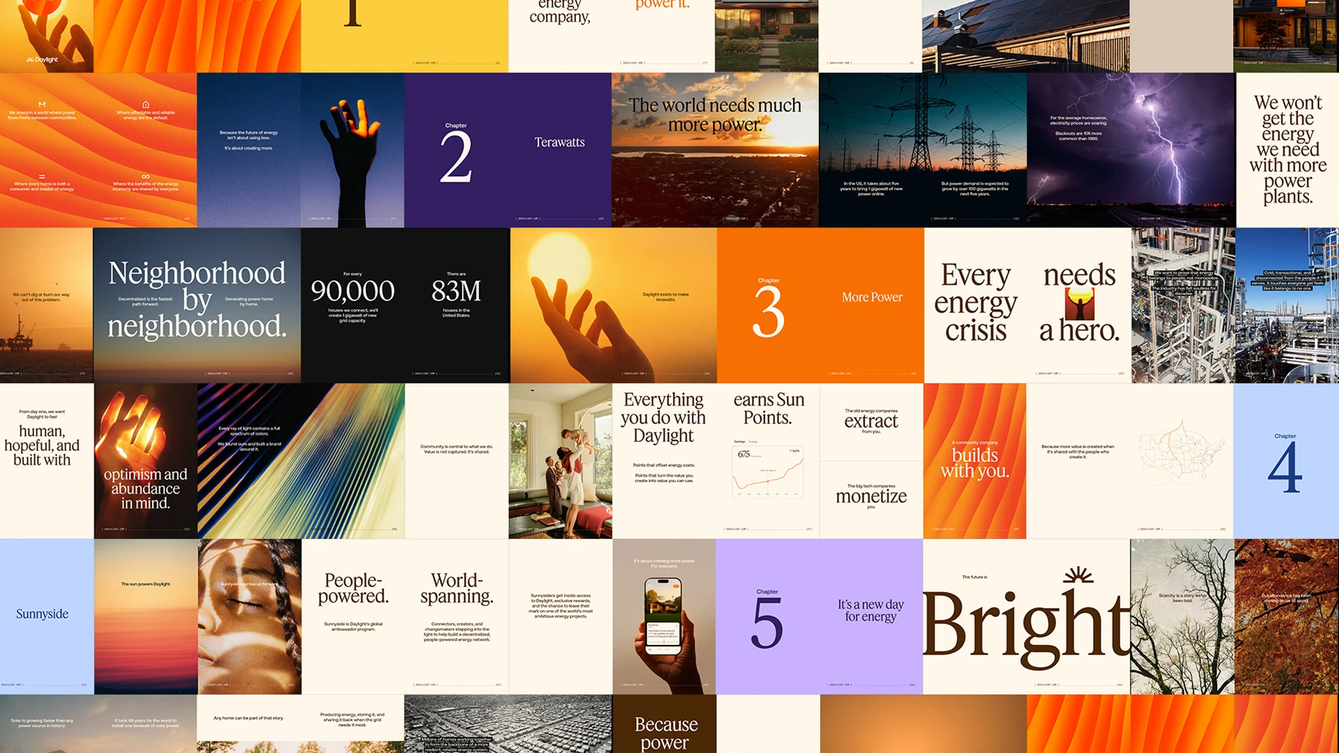 Grid of More Power pages with orange imagery and headlines