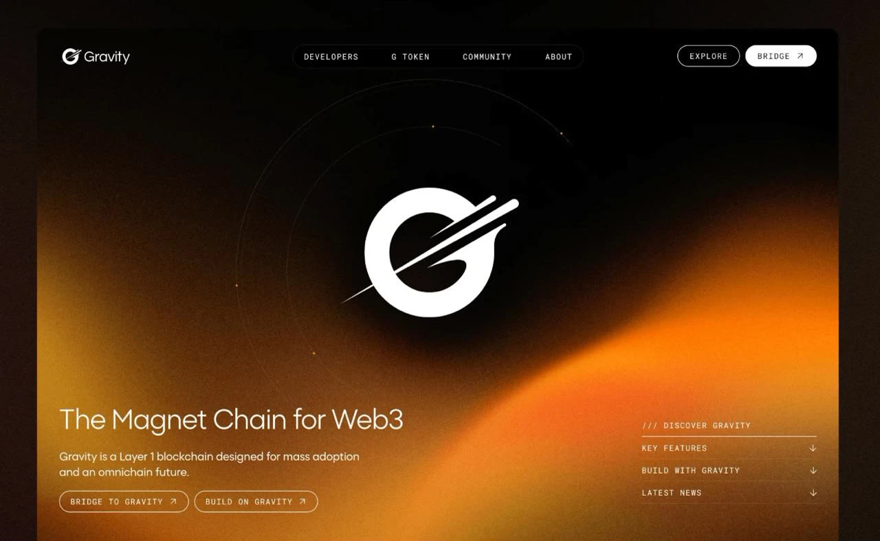 Gravity homepage: The Magnet Chain for Web3