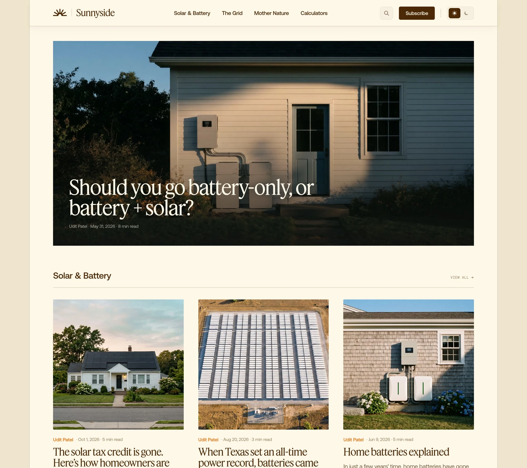 Sunnyside article: battery-only or battery plus solar?